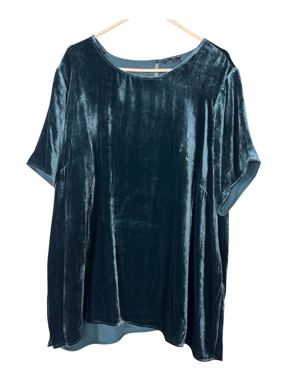 Eileen Fisher Green Velvet Short Sleeve Blouse Womens 3X Casual Shirt Silk Blend